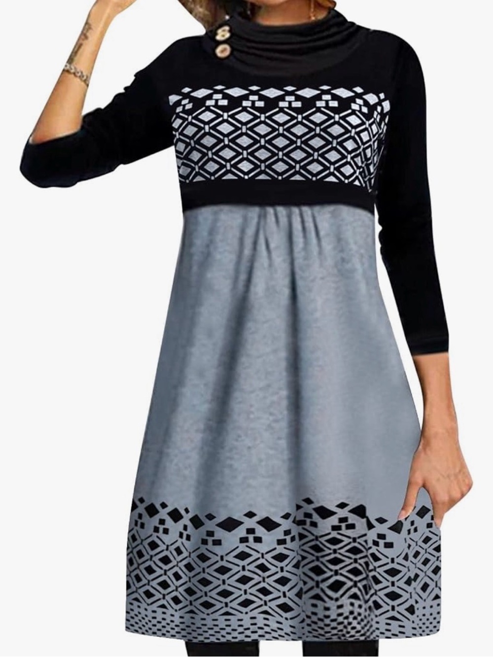 Black and Gray Geometric Paneled Women's Dress